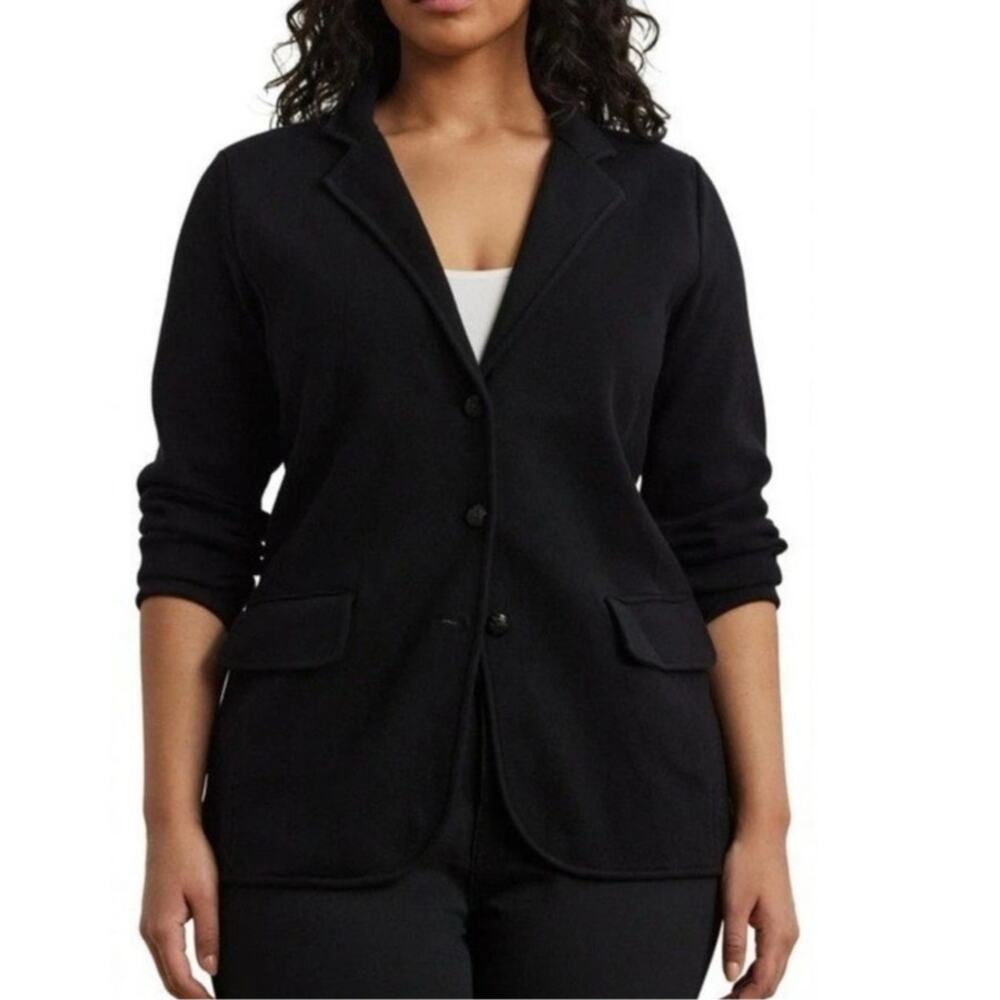 Lauren Ralph Lauren Black Knit Plus Size 3X Blazer Jacket Button Front Preppy